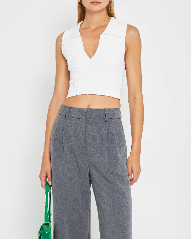 Sculpting Knit Cropped Polo Top British Gentlewoman Style