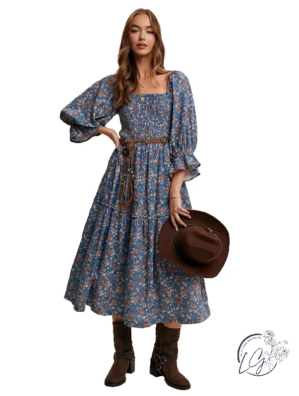 Sunlit Garden Smocked Dress Laid - back Women's Style