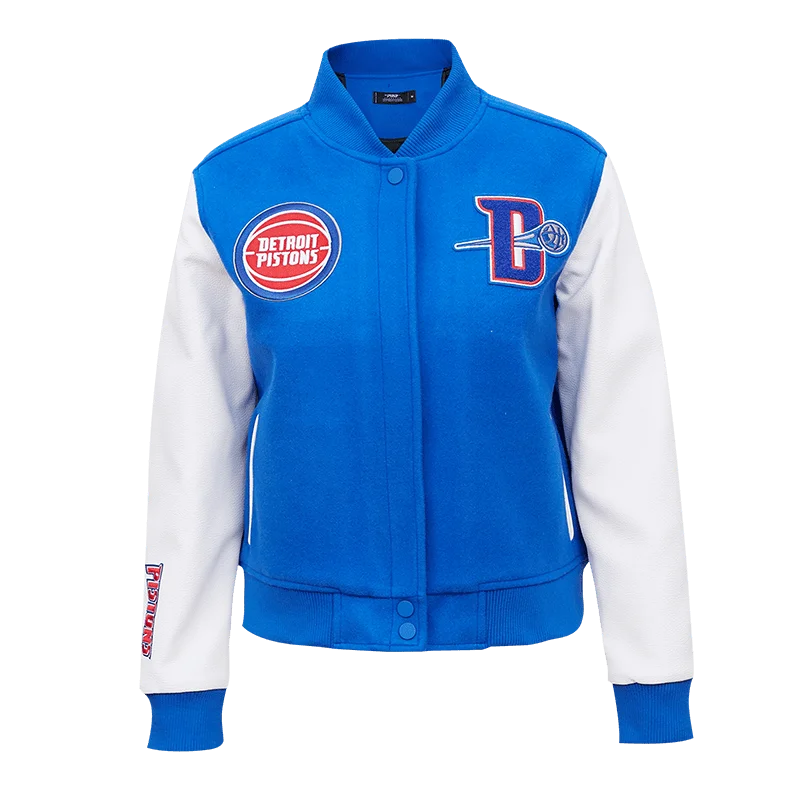 NBA DETROIT PISTONS CLASSIC WOOL WOMEN'S VARSITY JACKET (ROYAL BLUE/WHITE)