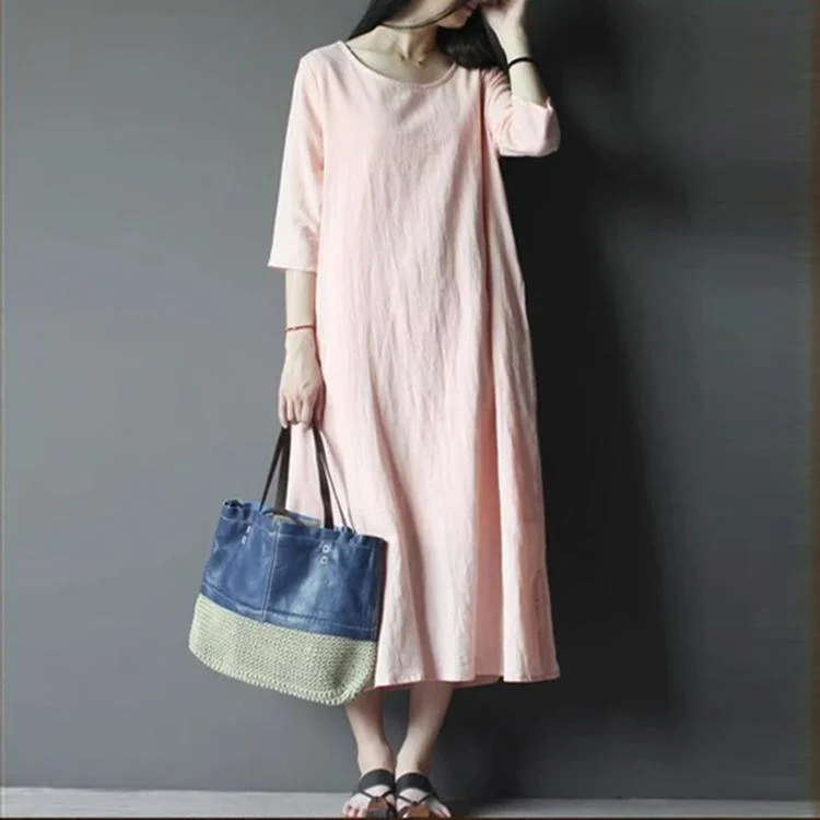 Nude Pink Linen Maxi Dress Oversize Linen Sundress Summer Casual Linen Clothing