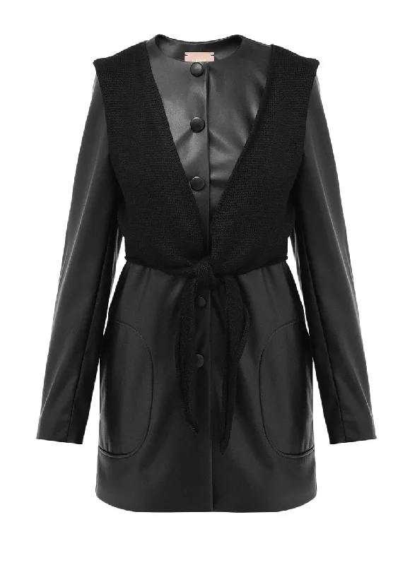 POWER LEATHER BLAZER WITH KNIT Vintage Women's 1970S 