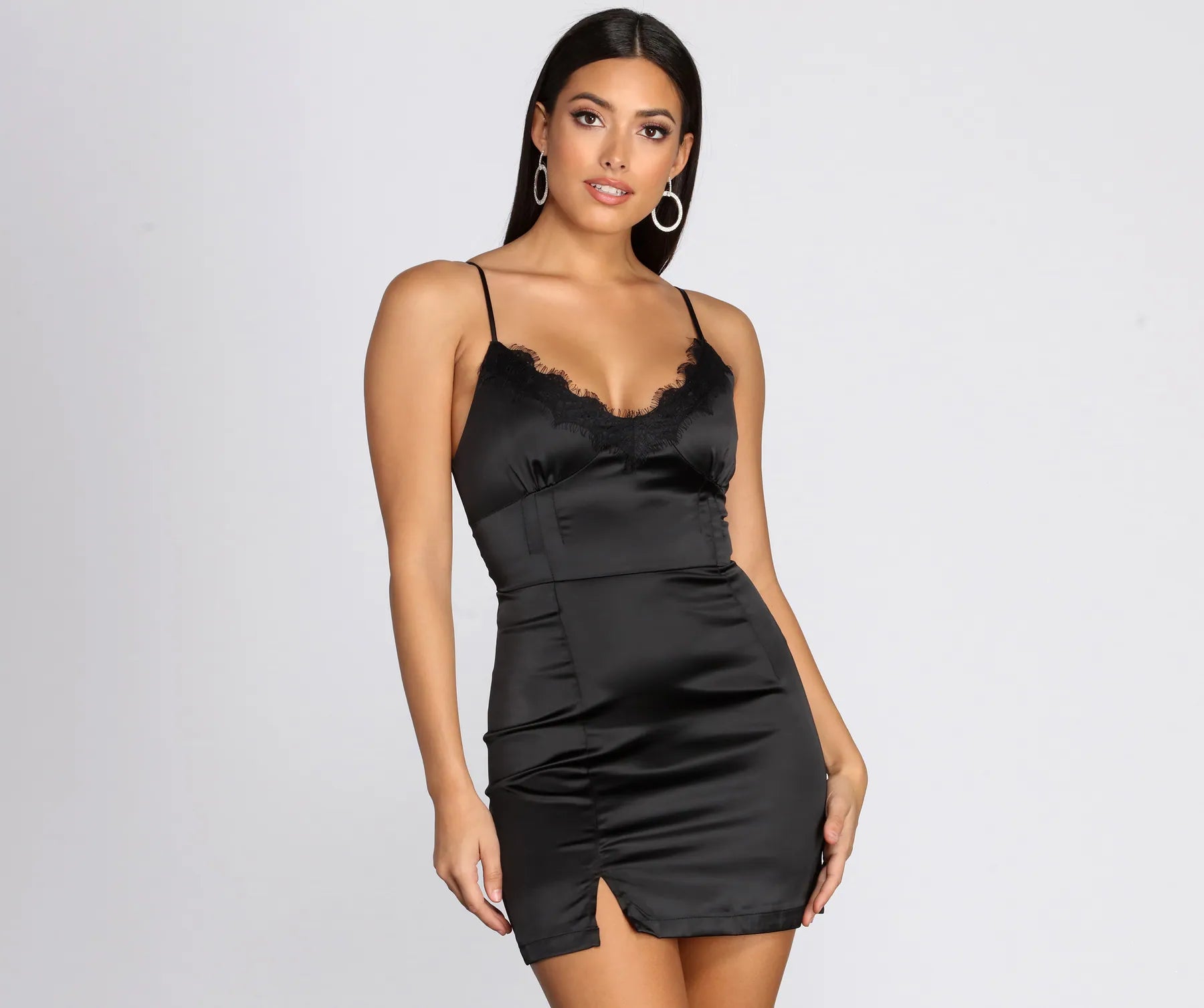 Lace Trim Satin Mini Dress Artistic Women's Avant - 