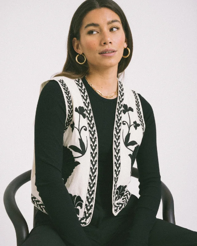 Ella Gilet Flower White Black One Size Sustainable Organic