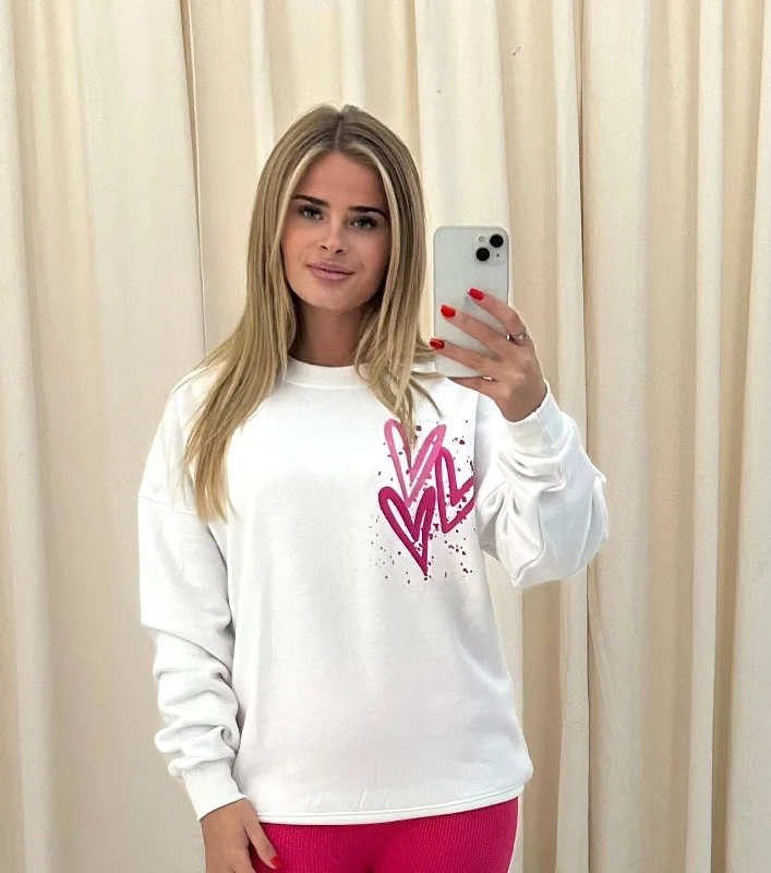 Miss Runway Pink Heart Graffiti Sweatshirt White Australian Beach