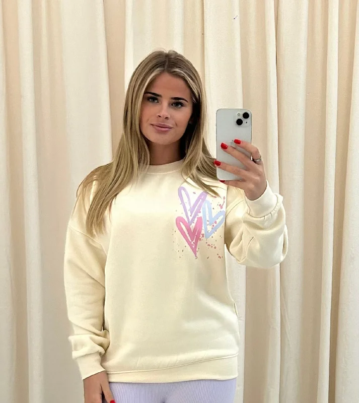 Miss Runway Pastel Heart Graffiti Sweatshirt Cream Street