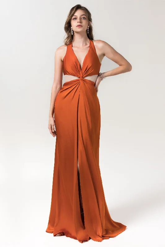 Sheath Floor Length Luxe Satin Bridesmaid Dress Formal Dresses CB0586 Country