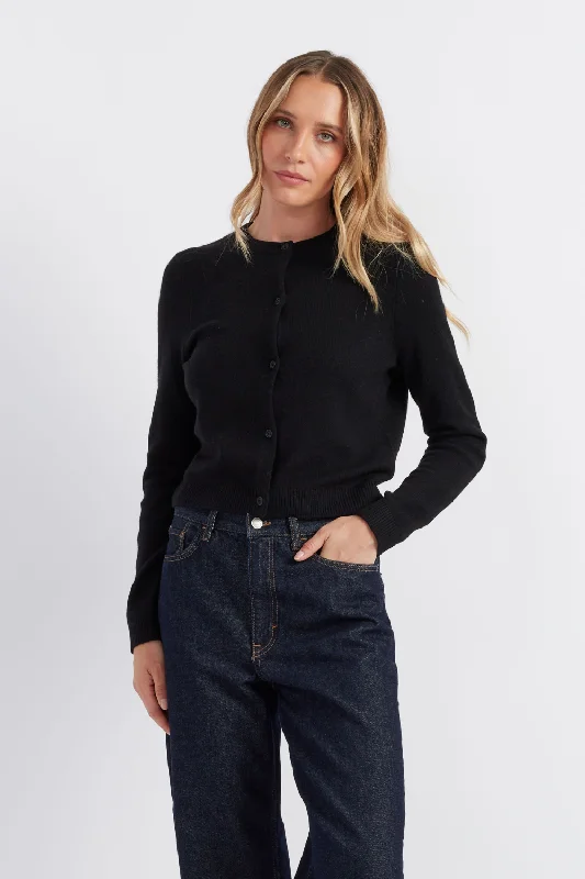 Black Cloud Cashmere Cropped Cardigan