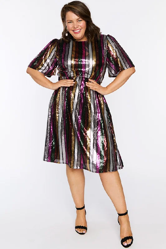Clare Berry Stripe Sequin Dress Modern Women's 