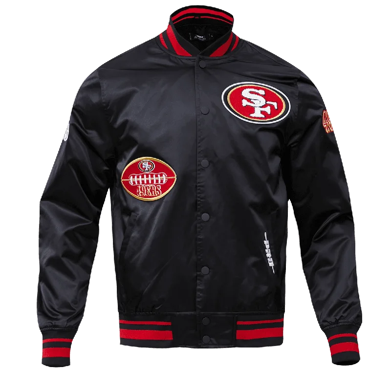 NFL SAN FRANCISCO 49ERS OLD ENGLISH MEN'S SATIN JACKET (BLACK) British Gentlewoman Style NFL SAN FRANCISCO 49ERS OLD ENGLISH MEN'S SATIN JACKET (BLACK) British Gentlewoman Style