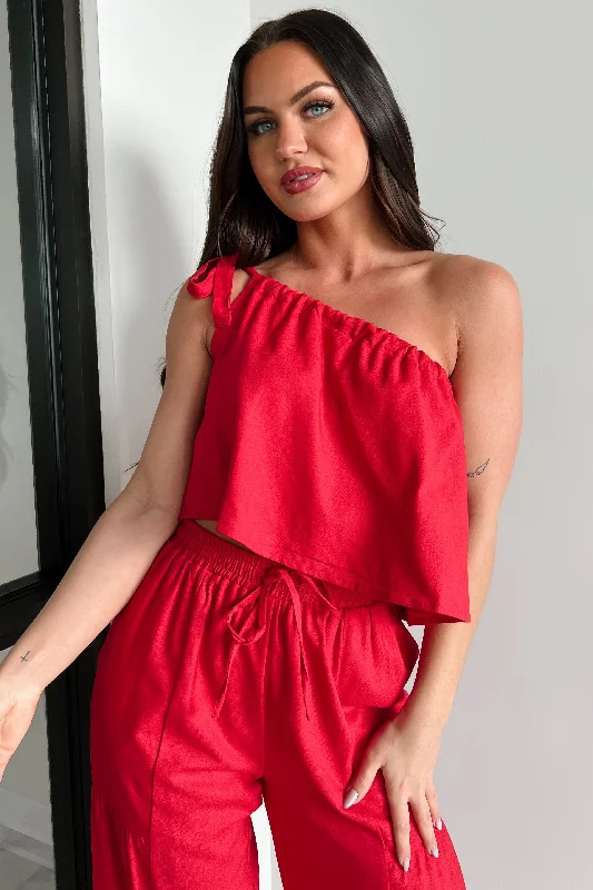 Too Saucy One Shoulder Top (Red) Confident Women's High - fashion