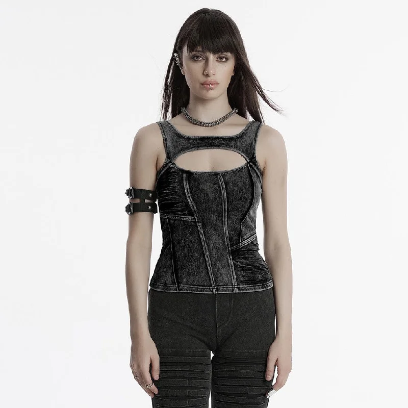 Women's Punk Cutout Ripped Distressed Vest