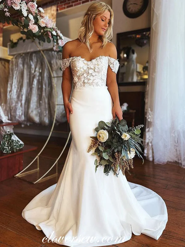 Off The Shoulder Mermaid Charming Lace Elegant Wedding Dresses, CW0349 Feminine Women's Soft Off The Shoulder Mermaid Charming Lace Elegant Wedding Dresses, CW0349 Feminine Women's Soft