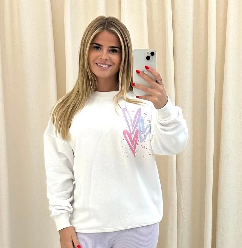 Miss Runway Pastel Heart Graffiti Sweatshirt White Vacation