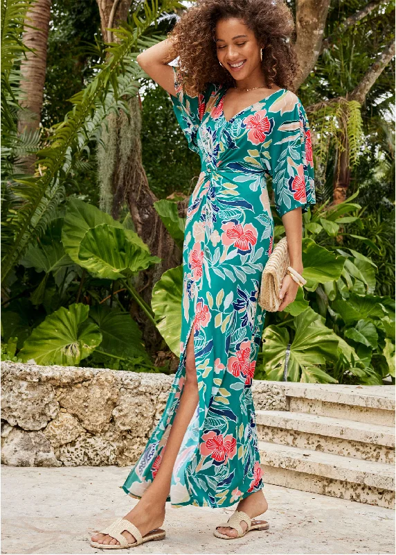 Twist Front Maxi Dress - Paradise Floral Youthful Women's Pop