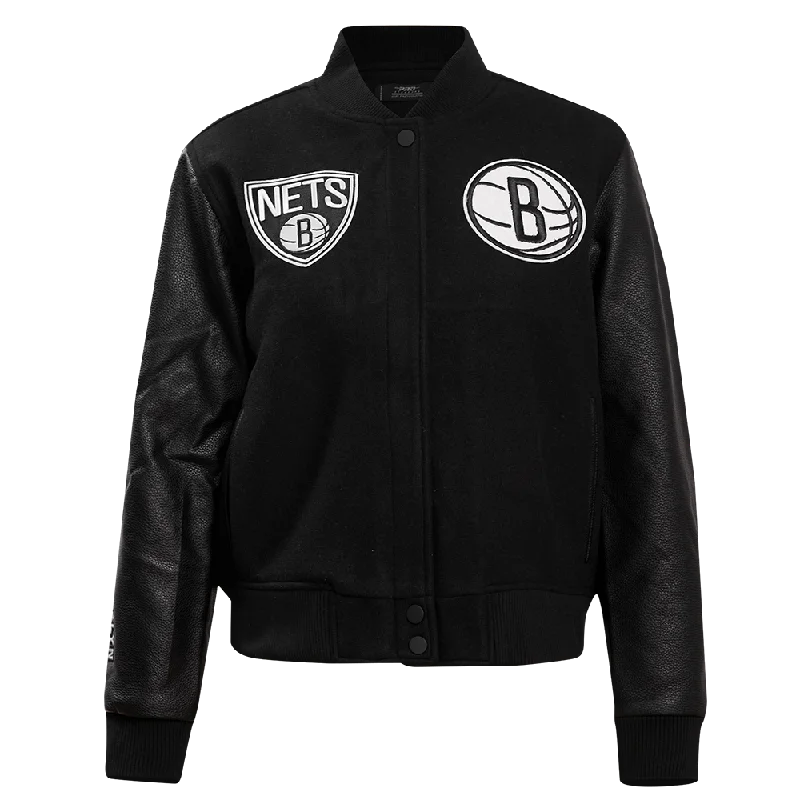 NBA BROOKLYN NETS CLASSIC WOOL WOMEN'S VARSITY JACKET (JET BLACK) Modern Women's 