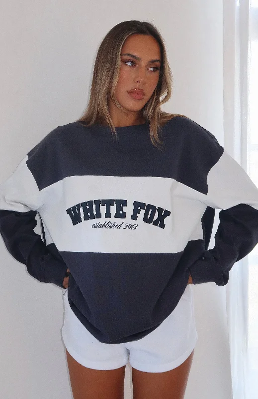 Need You More Long Sleeve Oversized Tee Navy Preppy Women's College