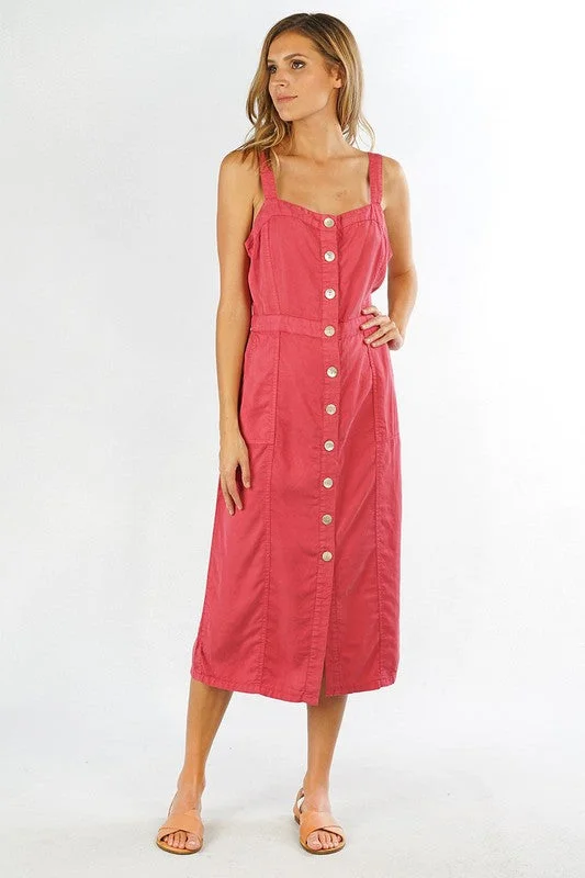 Lovely in Pink Linen Midi Dress - Small - Final Sale Sleek Women's Metallic