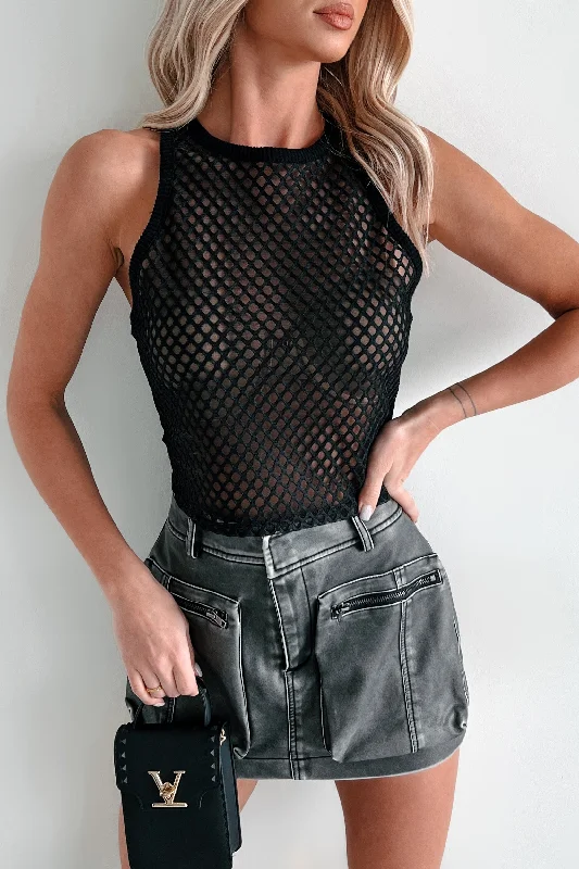 Boho Dreaming Lattice Mesh Crop Tank (Black)