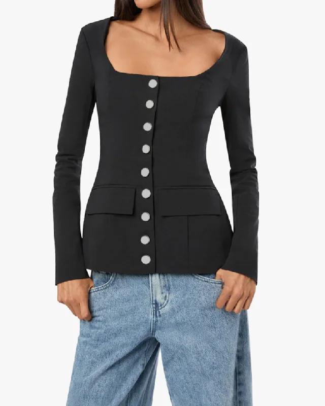 Boatneck Peplum Blazer Monochromatic Office Style