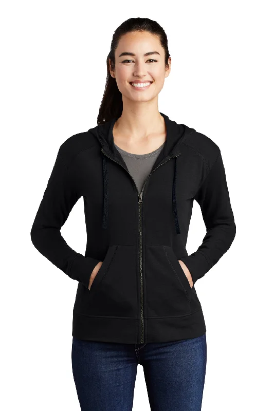 Sport-Tek Womens Moisture Wicking Fleece Full Zip Hooded Sweatshirt Hoodie w/ Pockets - Black French Sport-Tek Womens Moisture Wicking Fleece Full Zip Hooded Sweatshirt Hoodie w/ Pockets - Black French