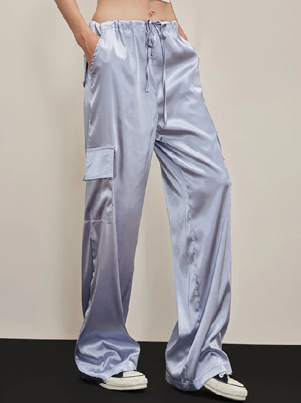 BerryBetty - Oversized Pockets Satin Parachute Pants Sporty Women's Athleisure 