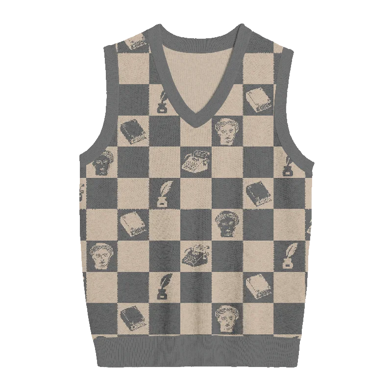 Tortured Poets Aesthetic Checkered Knit Vest Stylish Women's Tropical 