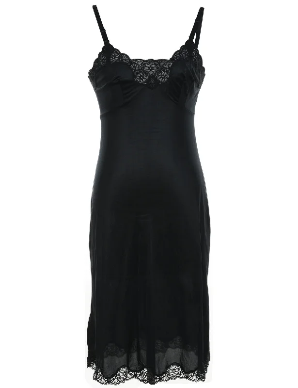 Classic Lace Trim Black Slip Dress - S French