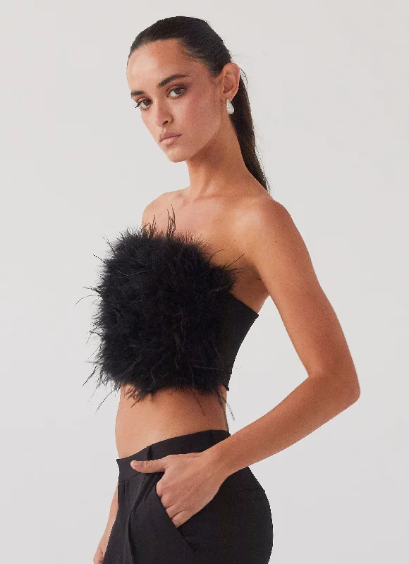 The Night Is Ours Feather Crop Top - Black Refined Women's 