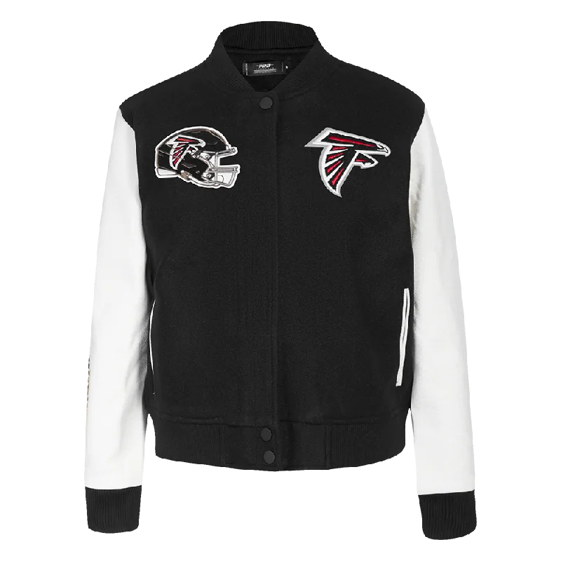 NFL ATLANTA FALCONS CLASSIC WOMEN'S WOOL VARSITY JACKET (BLACK/WHITE) Sleek Women's Metallic NFL ATLANTA FALCONS CLASSIC WOMEN'S WOOL VARSITY JACKET (BLACK/WHITE) Sleek Women's Metallic