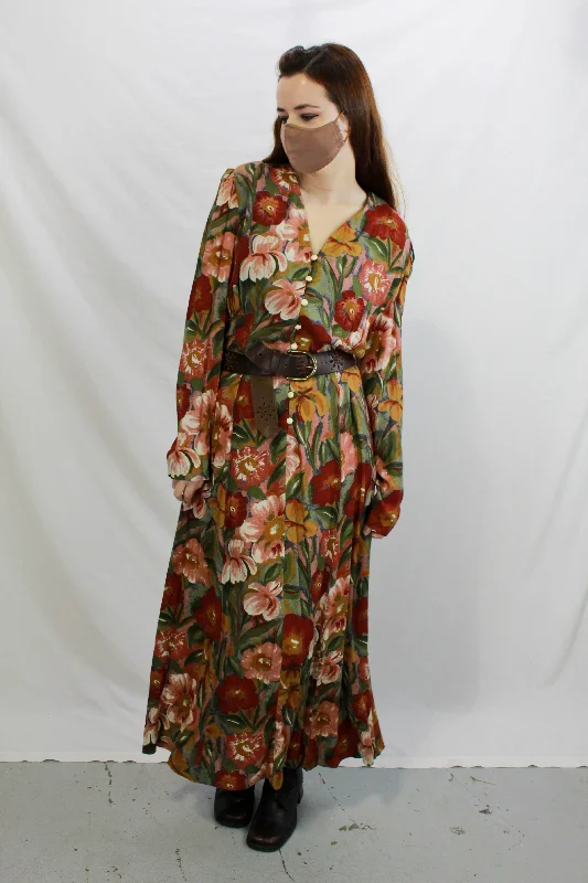 Vintage 1990s Deadstock Floral Rayon Maxi Dress, Medium