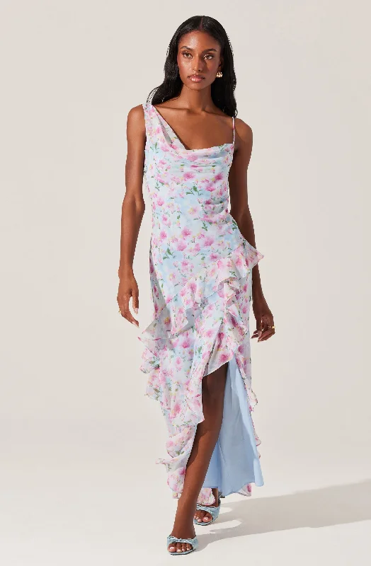 Levina Asymmetric Floral Ruffle Dress Dynamic Women's Moto