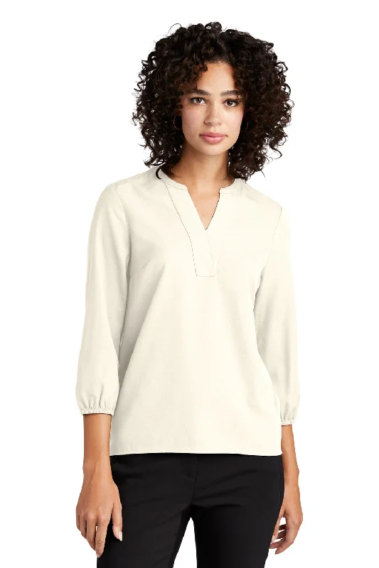 Mercer+Mettle Womens Stretch Crepe 3/4 Sleeve Polo Shirt - Ivory Chiffon White