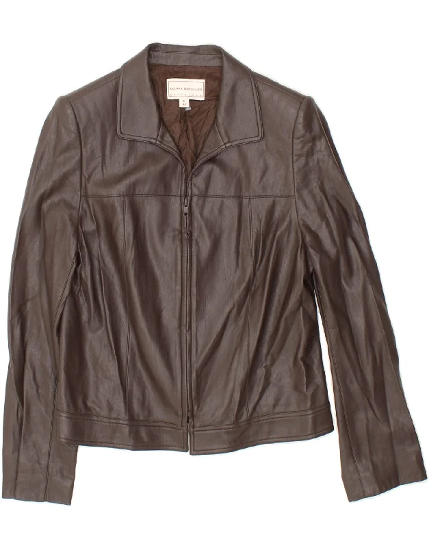 GLORIA ESTELLES Womens Leather Jacket EU 44 XL Brown Cozy Women's Sherpa - lined