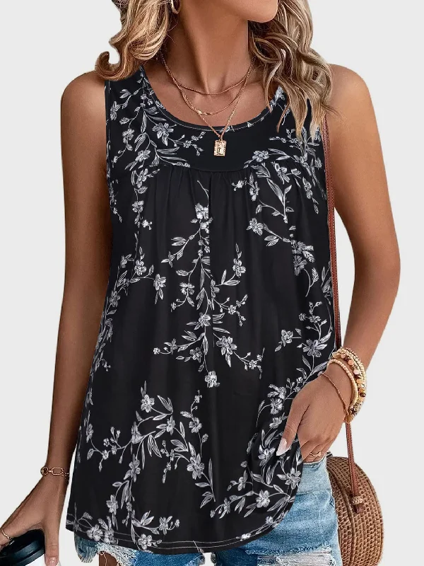 Printed Round Neck Tank Contemporary 