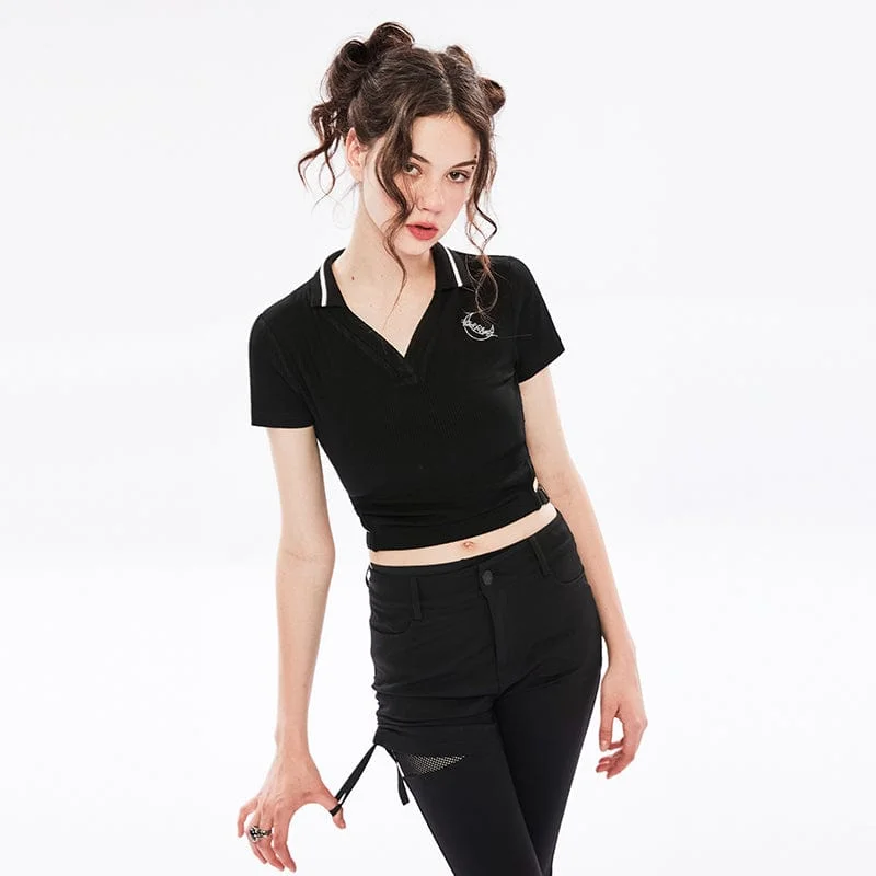 Women's Punk V-neck Short Sleeved Crop Top Vintage Women's 1970S 