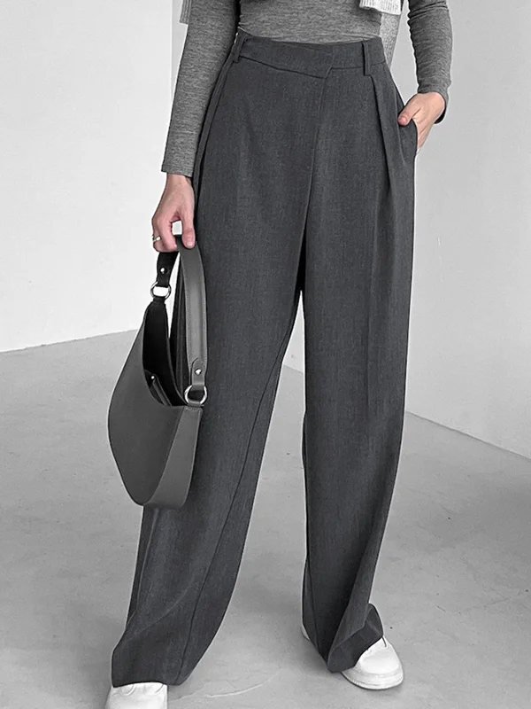 BerryBetty - Asymmetric Buttoned Wide Leg Pants Bold Women's Statement