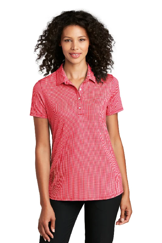 Port Authority Womens Gingham Moisture Wicking Short Sleeve Polo Shirt - Rich Red/White - Closeout