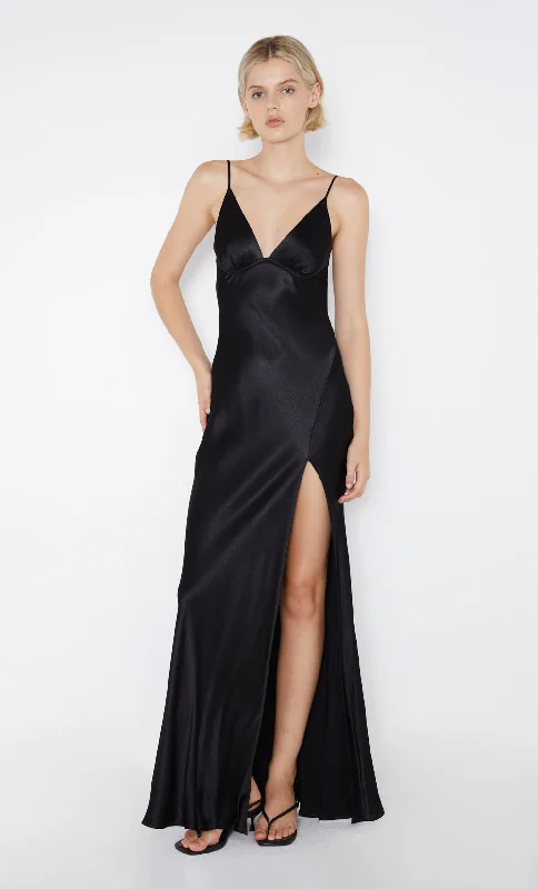 REN SPLIT MAXI DRESS - BLACK Dapper Women's Bow - adorned