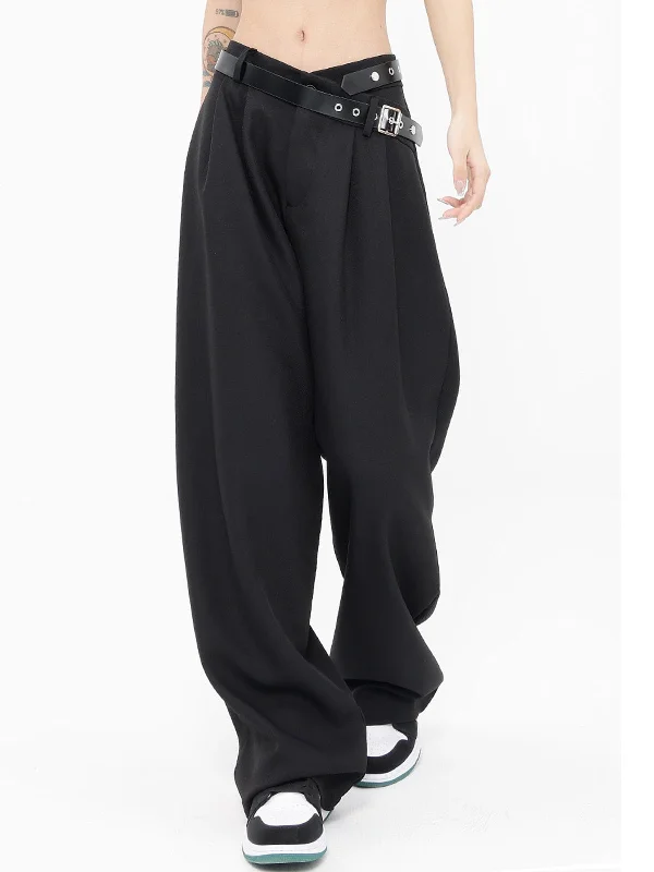 BerryBetty - Street Belted Wide Leg Pants Casual Women's Japanese 