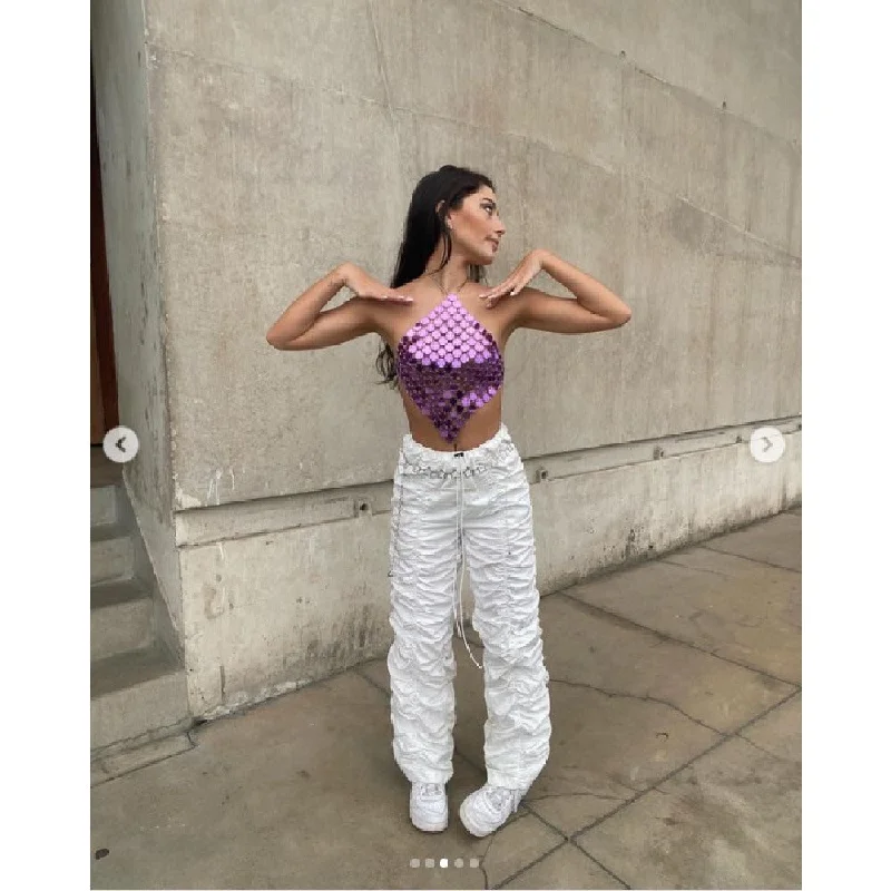 Sexy Acrylic Chain Lace-Up Halter Neck Tank Top Wholesale Womens Tops Sporty Women's Tennis Sexy Acrylic Chain Lace-Up Halter Neck Tank Top Wholesale Womens Tops Sporty Women's Tennis