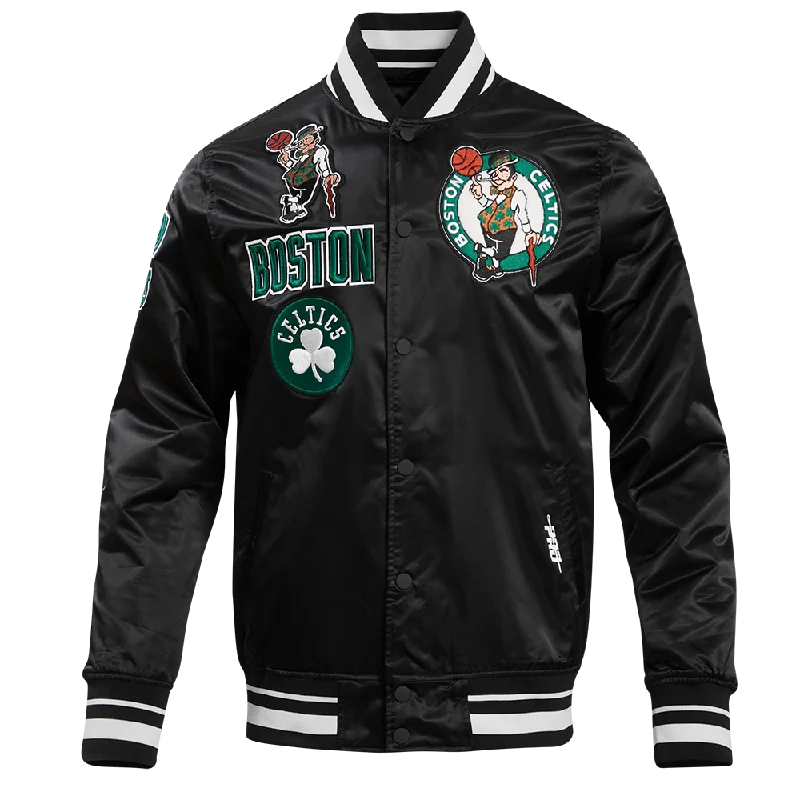 NBA BOSTON CELTICS RETRO CLASSIC MEN'S RIB SATIN JACKET (BLACK)