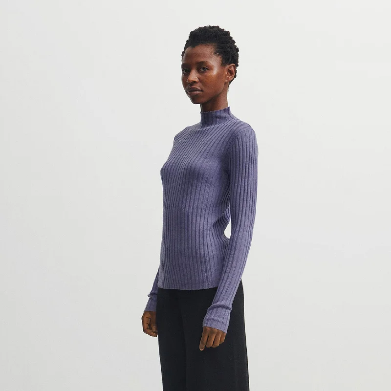 Women's High Neck Long Sleeve Rib Raglan Top - 100% Merino - Dusty Violet (S, M, L) Polished Women's Silk