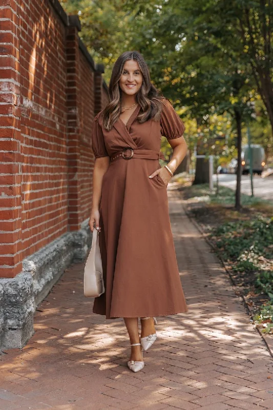 True Autumn Brown Belted Midi Dress - FINAL SALE