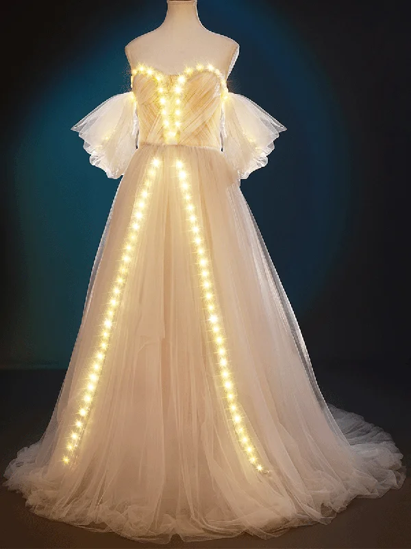 Glow In Dark Wedding Dress Off Shoulder A-Line Tulle Laid - back Women's Vibe