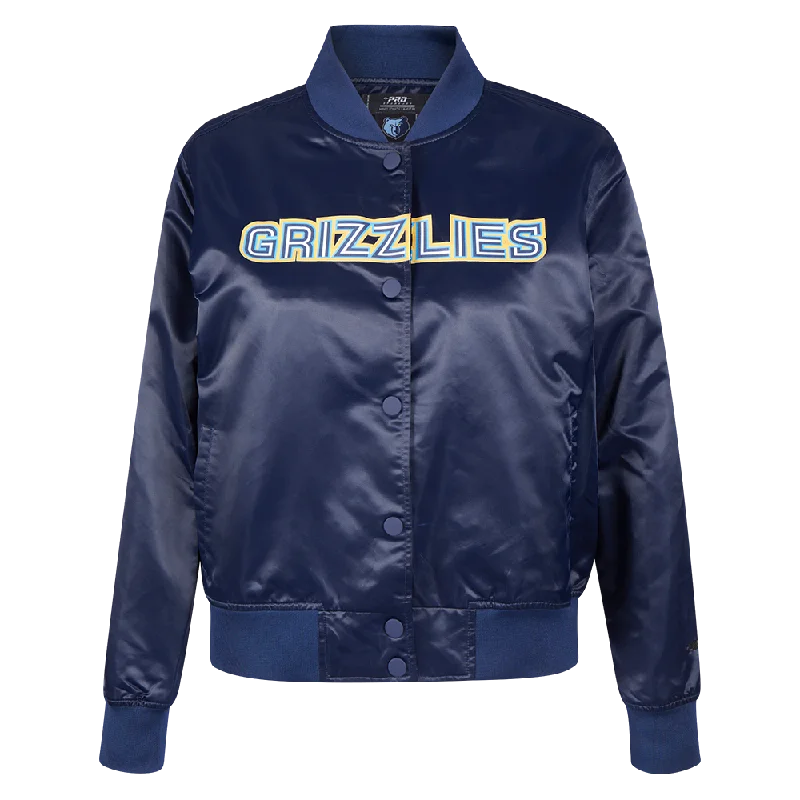 NBA MEMPHIS GRIZZLIES CLASSIC WOMEN'S SATIN JACKET (MIDNIGHT NAVY) Streetwear Style for NBA MEMPHIS GRIZZLIES CLASSIC WOMEN'S SATIN JACKET (MIDNIGHT NAVY) Streetwear Style for