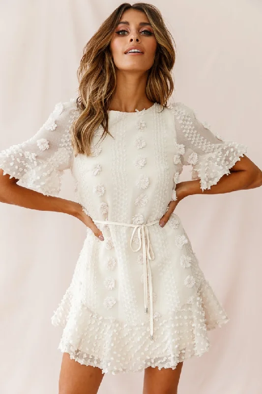 Maleny Embellished Fluted Hem Dress Beige Women