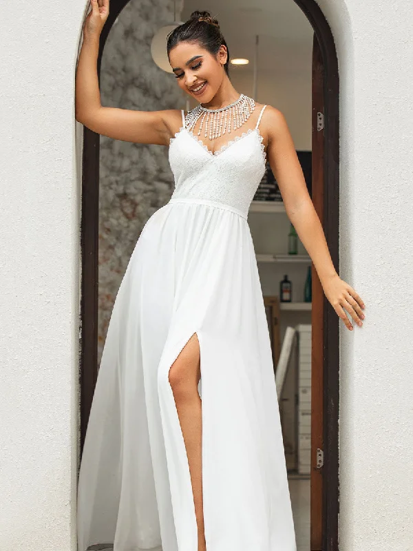Cheap A Line Wedding Dresses Chiffon Sleeveless Casual Sophisticated Women's 