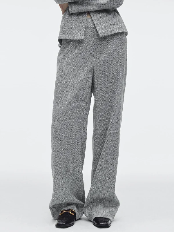 BerryBetty - Herringbone Pockets Wide Leg Pants Modern Women's 
