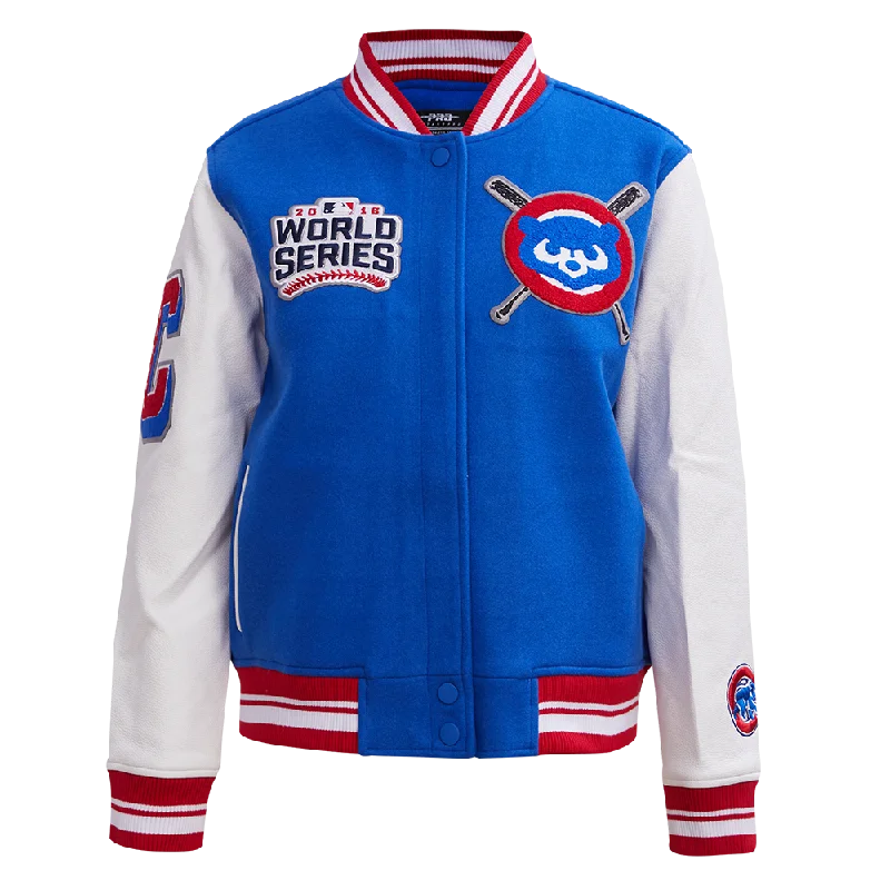 MLB CHICAGO CUBS MASHUP WOOL WOMEN'S VARSITY JACKET (ROYAL BLUE/RED) Sustainable Organic