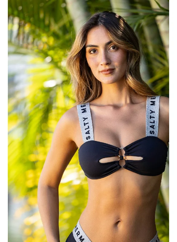 Birdie Banded Bikini Top - My Private Jet Black / Silver Laid - back Women's Style